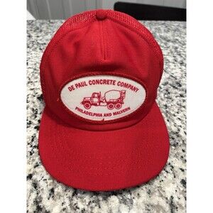 Vintage De Paul Concrete Red Snapback Mesh Foam Trucker Hat Cap Logo Patch